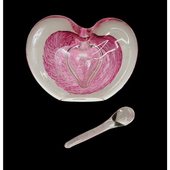Vintage Pink Swirl Heart Mouth Blown Glass Heavy Perfume Bottle & Dauber Topper - Picture 1 of 11